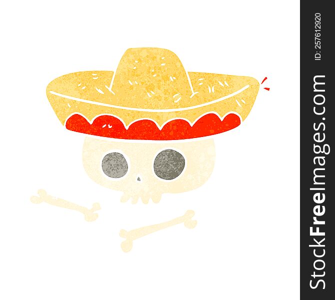 Retro Cartoon Skull In Mexican Hat