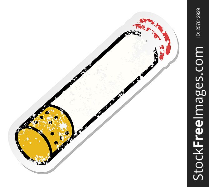 Distressed Sticker Of A Cute Cartoon Cigarette Stick