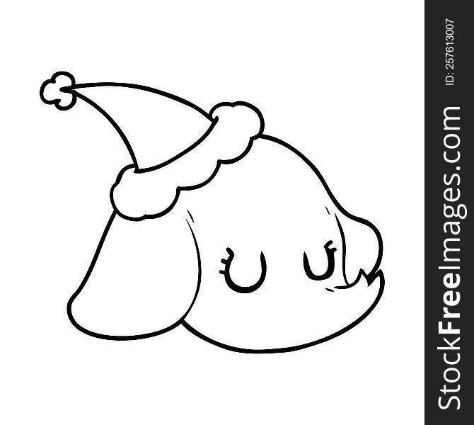 Line Drawing Of A Elephant Face Wearing Santa Hat