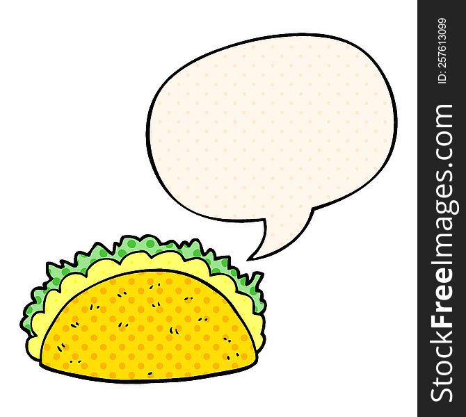 cartoon taco with speech bubble in comic book style