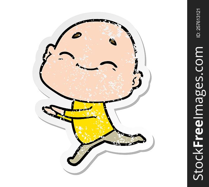 Distressed Sticker Of A Happy Cartoon Bald Man