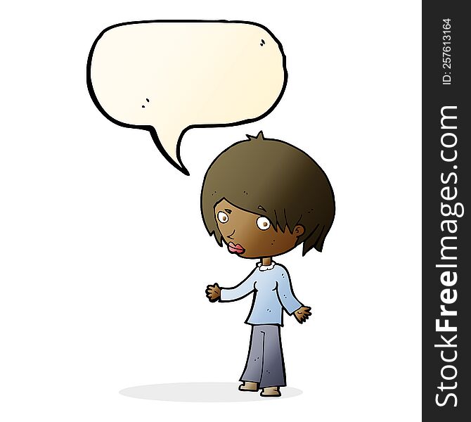 cartoon confused woman with speech bubble