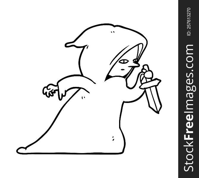 line drawing of a assassin in dark robe. line drawing of a assassin in dark robe
