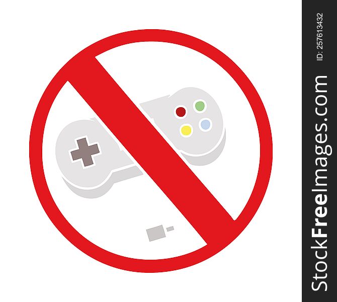 flat color retro cartoon of a no gaming allowed sign