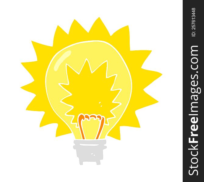 Flat Color Illustration Of A Cartoon Light Bulb Shining