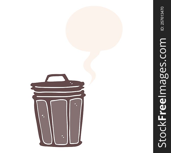cartoon trash can and speech bubble in retro style
