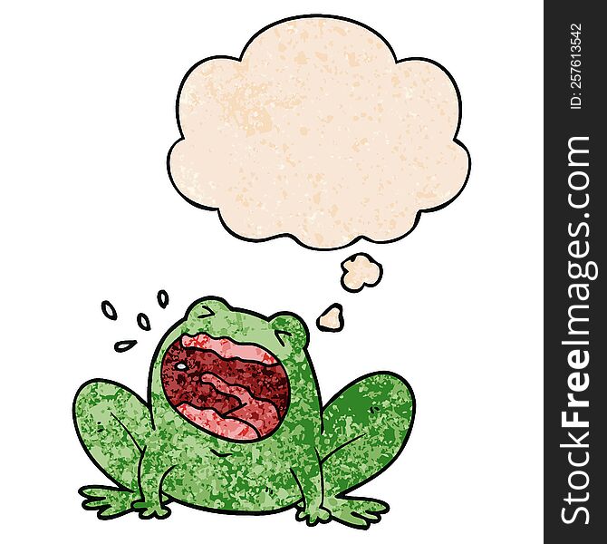 cartoon frog shouting with thought bubble in grunge texture style. cartoon frog shouting with thought bubble in grunge texture style