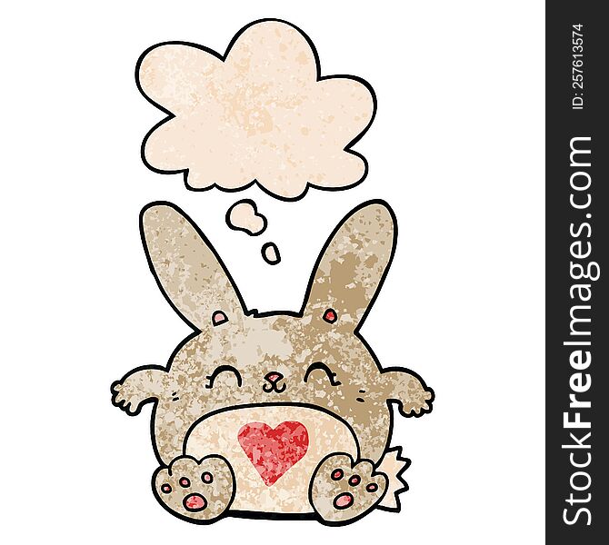 Cute Cartoon Rabbit With Love Heart And Thought Bubble In Grunge Texture Pattern Style