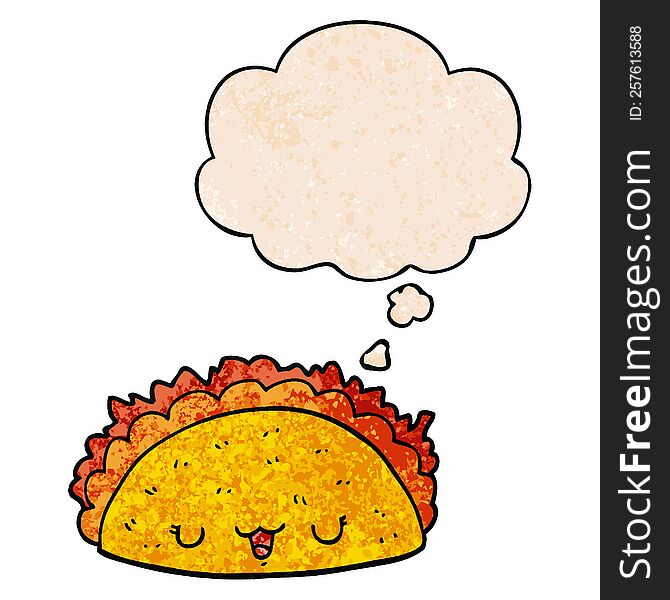 Cartoon Taco And Thought Bubble In Grunge Texture Pattern Style