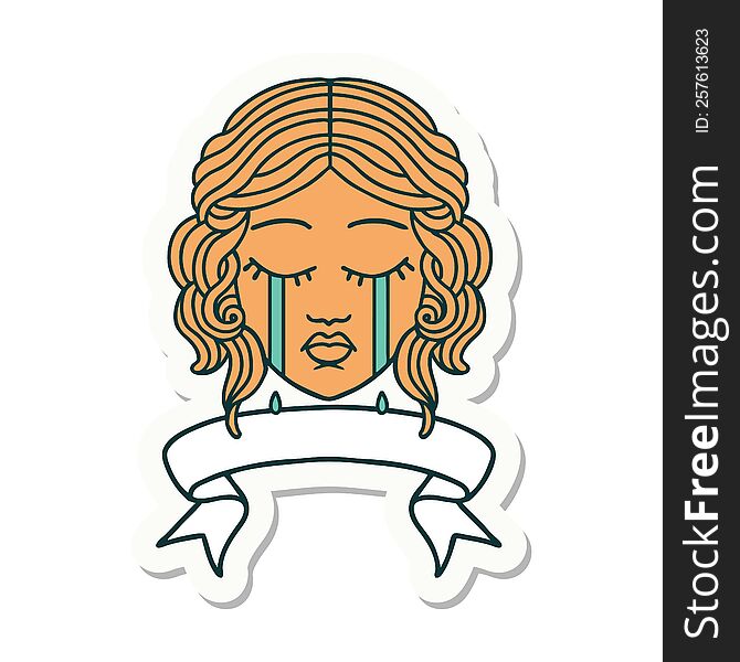 Tattoo Sticker With Banner Of Female Face Crying