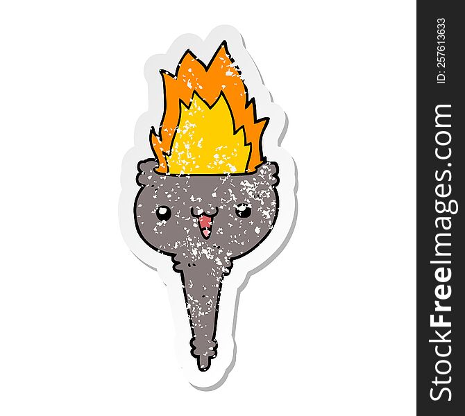 distressed sticker of a cartoon flaming chalice