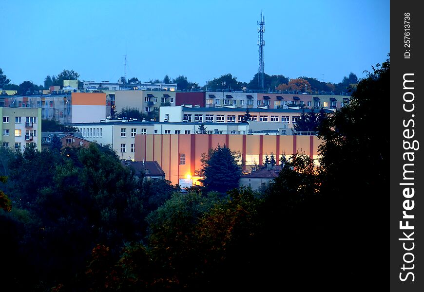 Housing Estate In Krasnik, Poland As Seen After Sunset