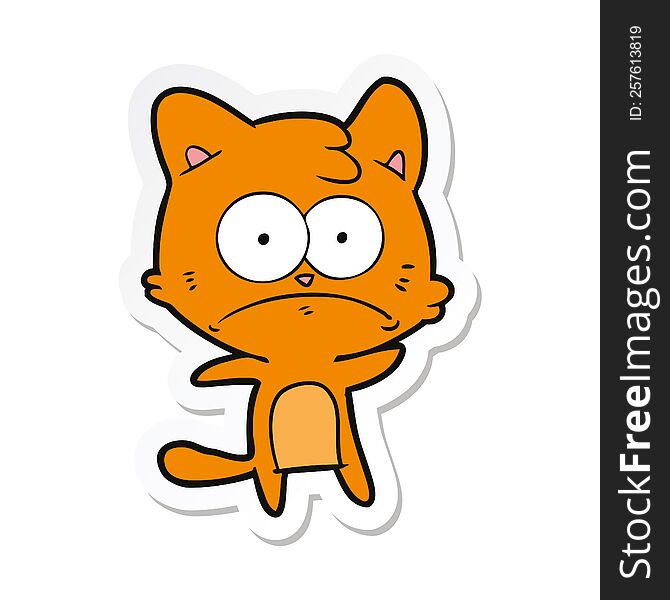 sticker of a cartoon nervous cat