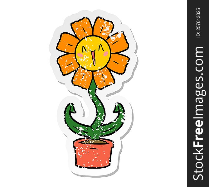 Distressed Sticker Of A Happy Cartoon Flower