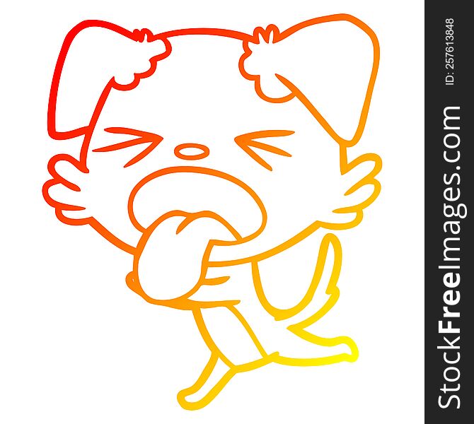 warm gradient line drawing of a cartoon panting dog