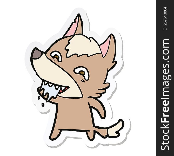 Sticker Of A Cartoon Hungry Wolf