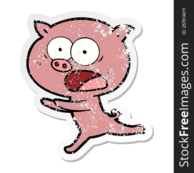 Distressed Sticker Of A Cartoon Pig Running