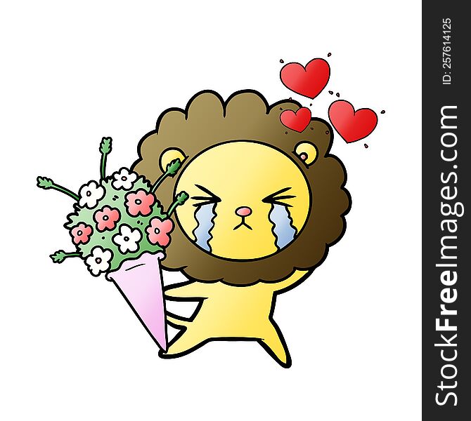 cartoon crying lion in love. cartoon crying lion in love