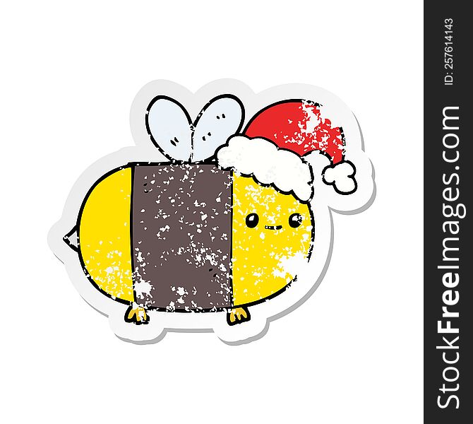 distressed sticker of a cartoon christmas bee