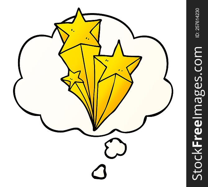cartoon shooting stars with thought bubble in smooth gradient style