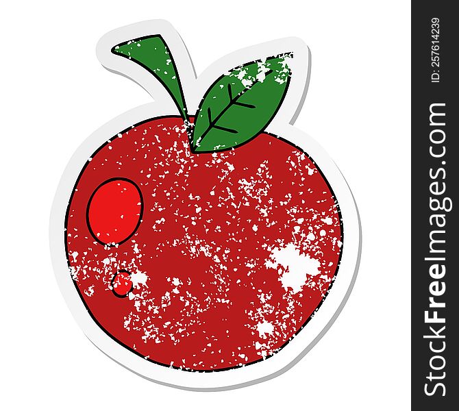 distressed sticker of a quirky hand drawn cartoon red apple