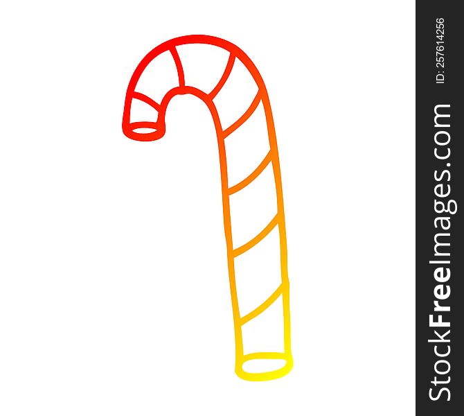warm gradient line drawing of a cartoon striped candy cane