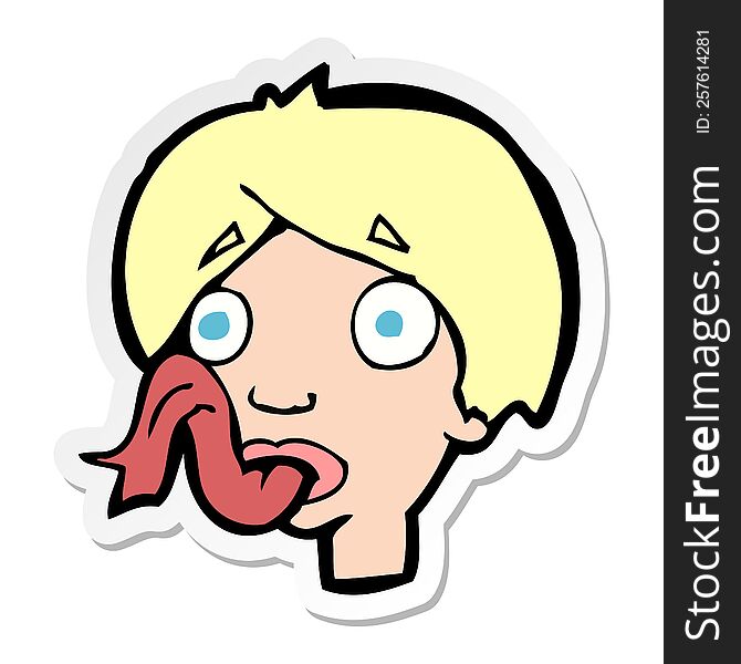 sticker of a cartoon head sticking out tongue