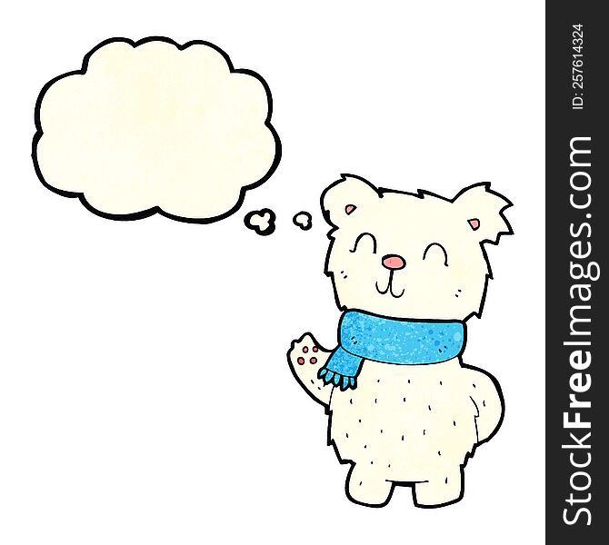 Cartoon Waving Polar Bear With Thought Bubble