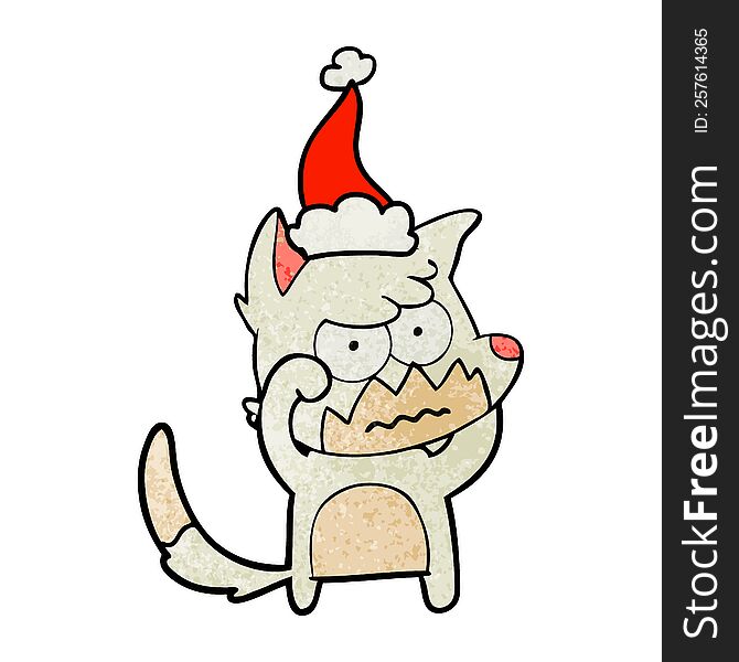 Textured Cartoon Of A Annoyed Fox Wearing Santa Hat