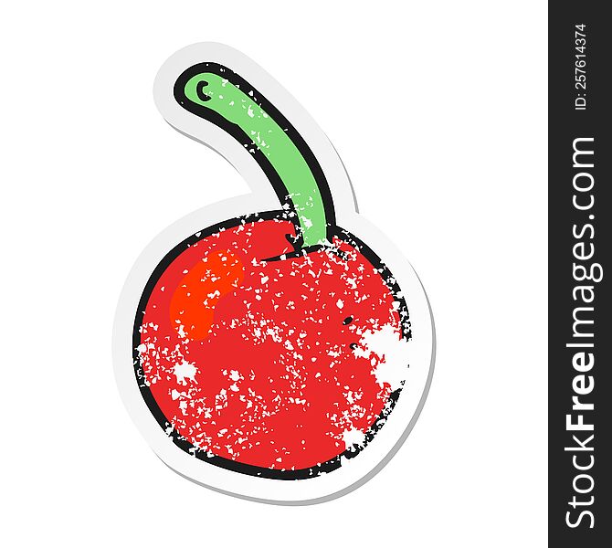 retro distressed sticker of a cartoon cherry