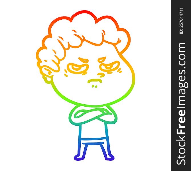 Rainbow Gradient Line Drawing Cartoon Angry Man