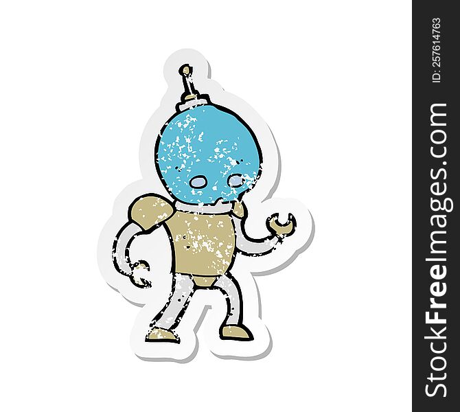 retro distressed sticker of a cartoon alien robot