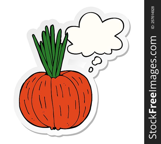cartoon vegetable with thought bubble as a printed sticker
