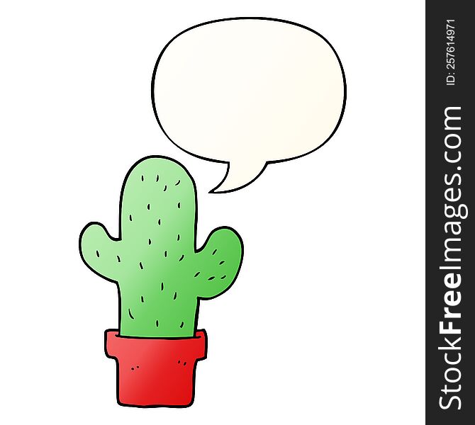cartoon cactus with speech bubble in smooth gradient style