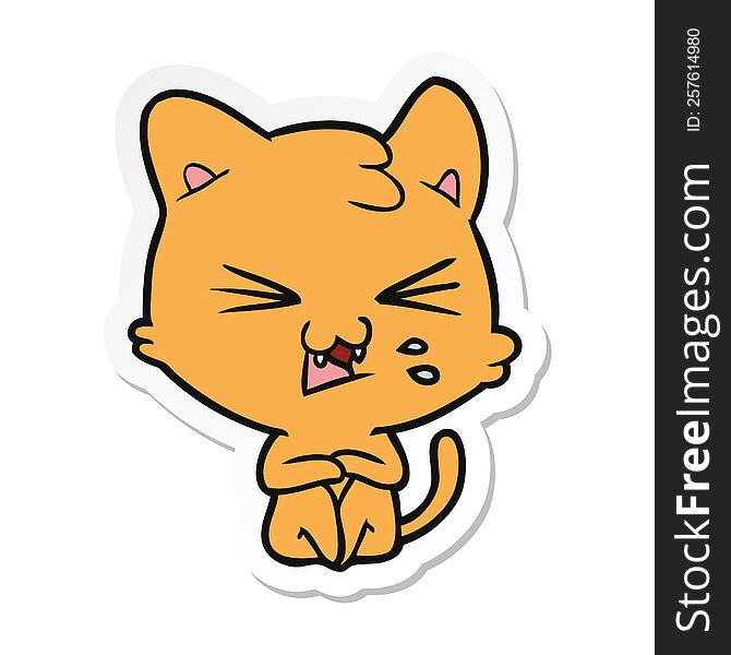 Sticker Of A Cartoon Hissing Cat