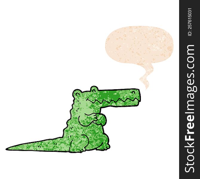 Cartoon Crocodile And Speech Bubble In Retro Textured Style