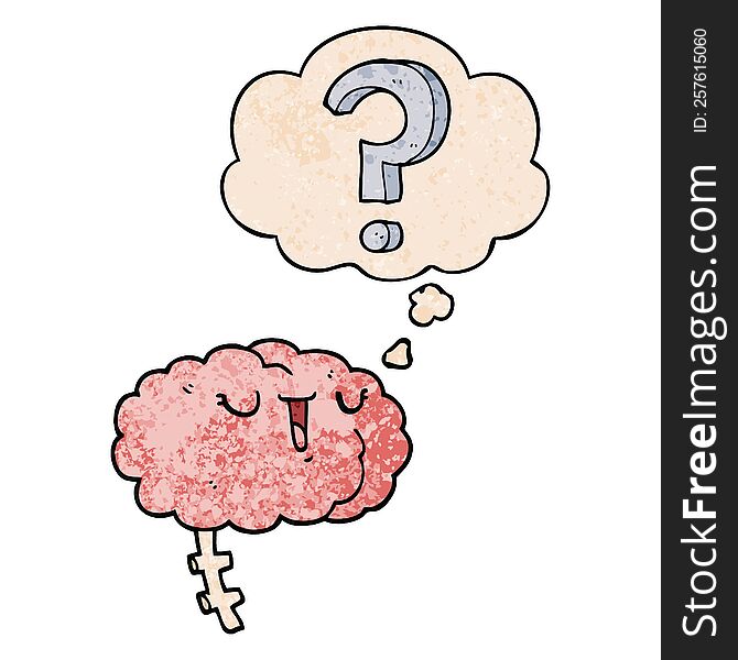 cartoon curious brain with thought bubble in grunge texture style. cartoon curious brain with thought bubble in grunge texture style