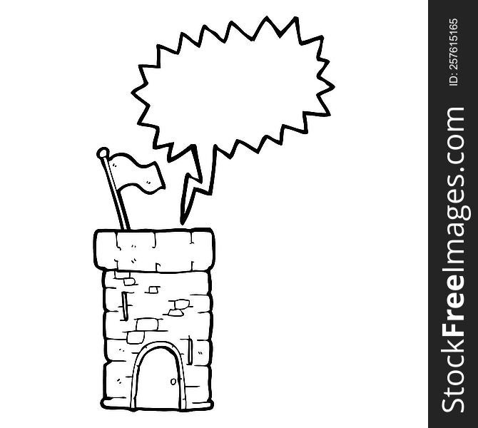 freehand drawn speech bubble cartoon old castle tower
