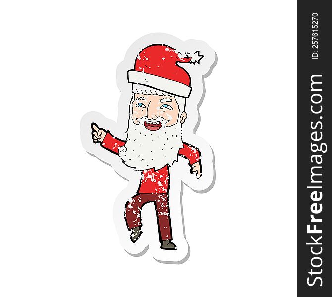 Retro Distressed Sticker Of A Cartoon Hipster Santa Claus