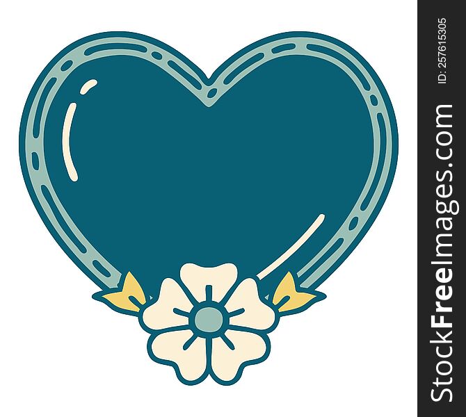 Tattoo Style Icon Of A Heart And Flower