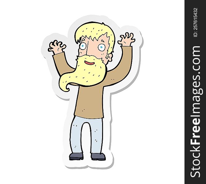 Sticker Of A Cartoon Excited Man With Beard