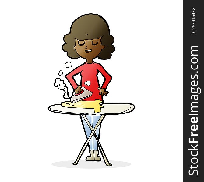 cartoon woman ironing