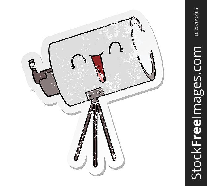 Distressed Sticker Of A Cartoon Telescope With Face
