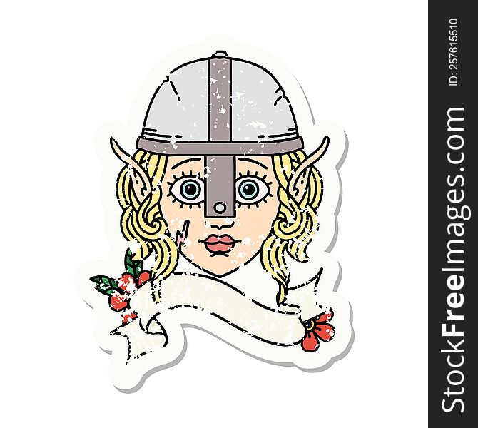 Elf Fighter Character Face Grunge Sticker