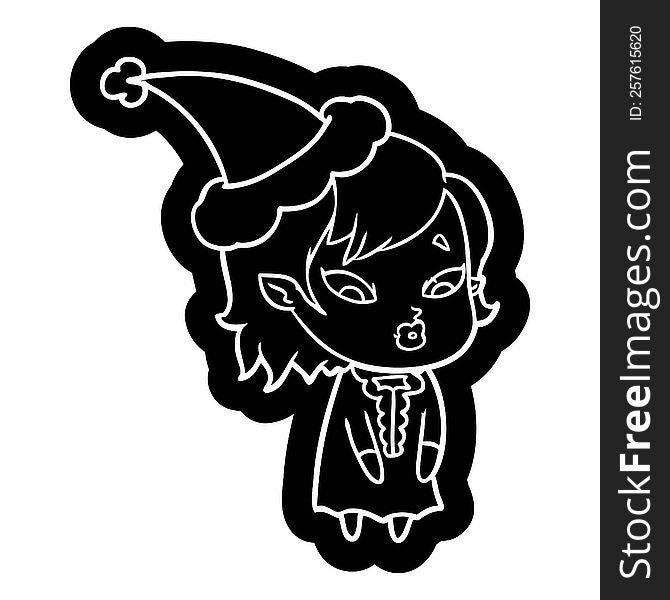 Cute Cartoon Icon Of A Vampire Girl Wearing Santa Hat