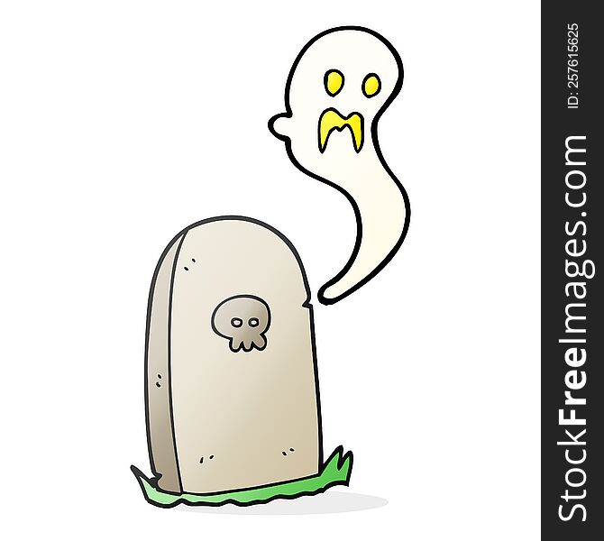 freehand drawn cartoon ghost rising from grave