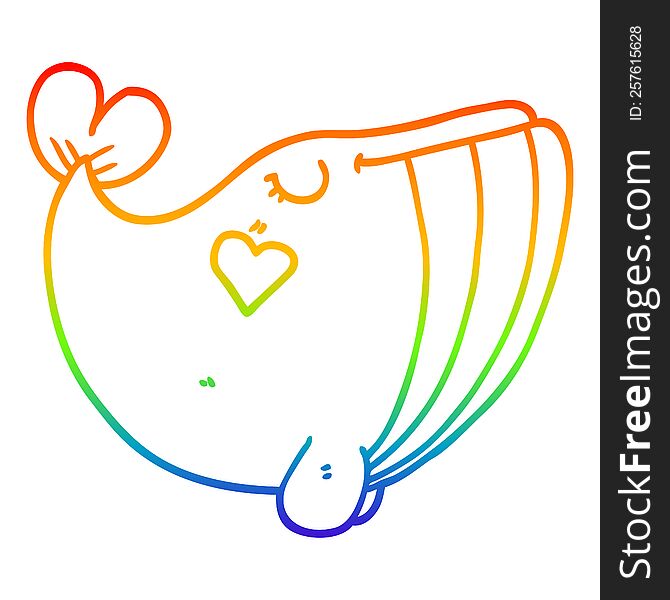 Rainbow Gradient Line Drawing Cartoon Whale With Love Heart