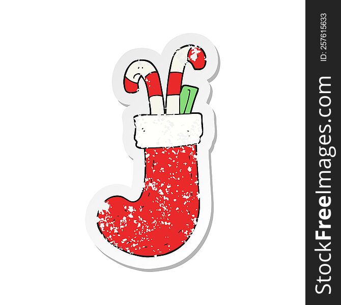 retro distressed sticker of a cartoon christmas stocking