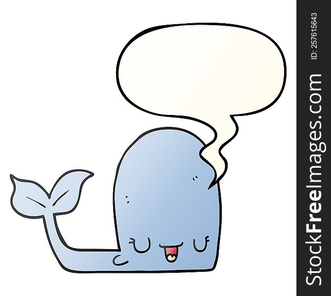Cartoon Happy Whale And Speech Bubble In Smooth Gradient Style
