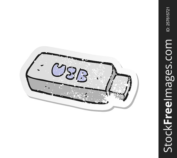 Retro Distressed Sticker Of A Cartoon USB Stick